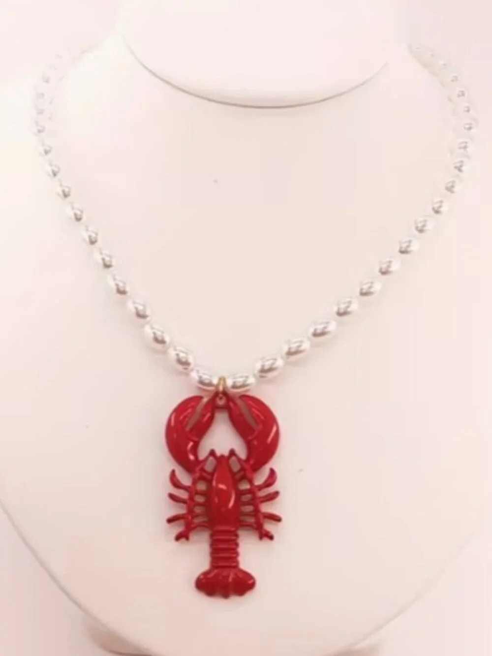 Red & Pearl Lobster Statement Necklace (NEW & SO CUTE!) - Picture 1 of 5